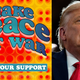 New Facebook ad run by the Trump campaign (left) and President Donald Trump speaking in Ohio on August 6, 2020.
